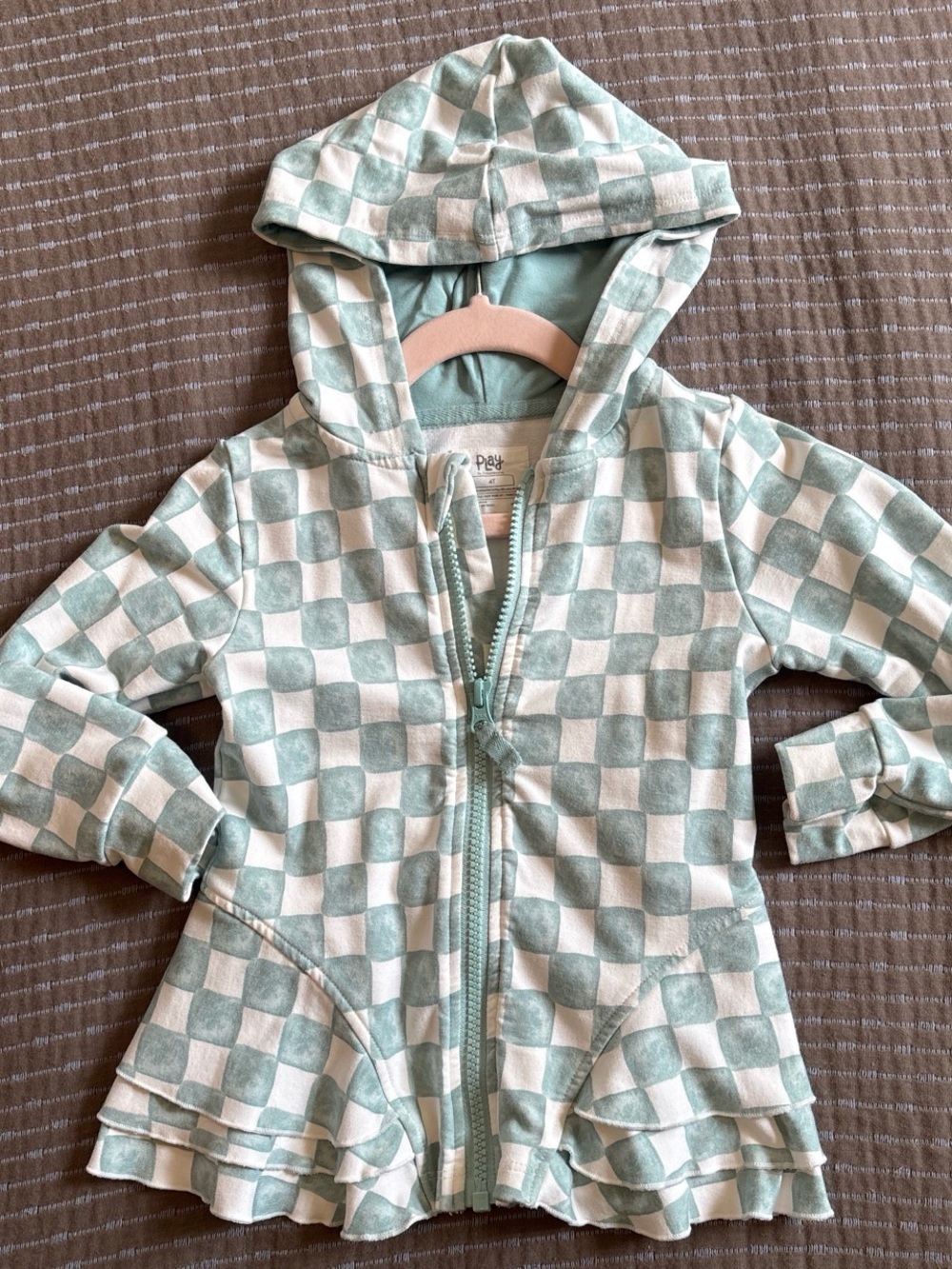 Play by Little Sleepies Blue Checkered Peplum Zip-Up Hoodie Size 4T